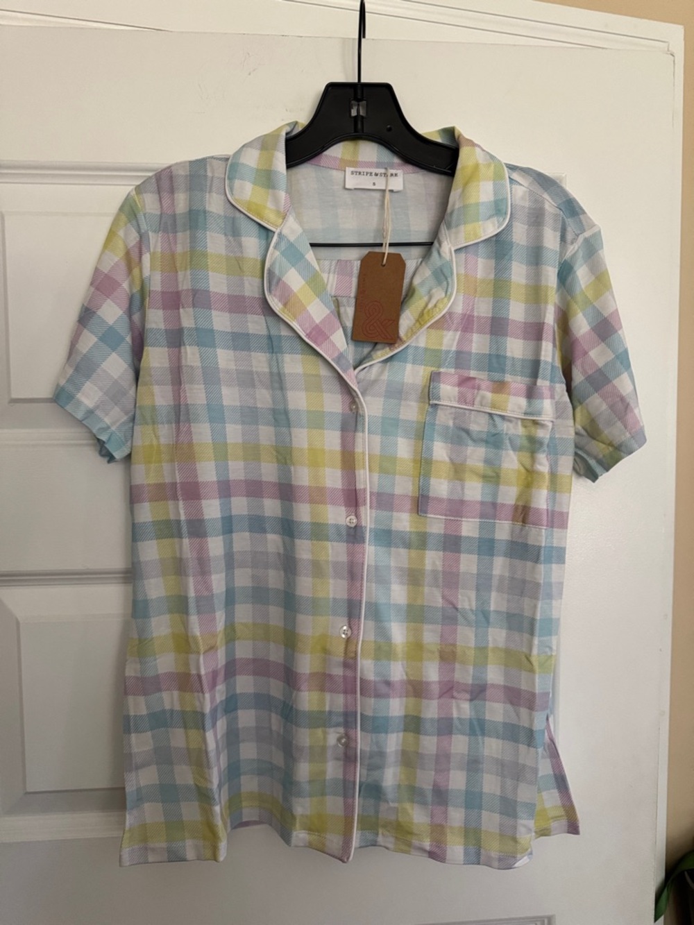 Stripe & Stare Pastel Plaid Short-Sleeve Pajama Top - Pastel Multi
